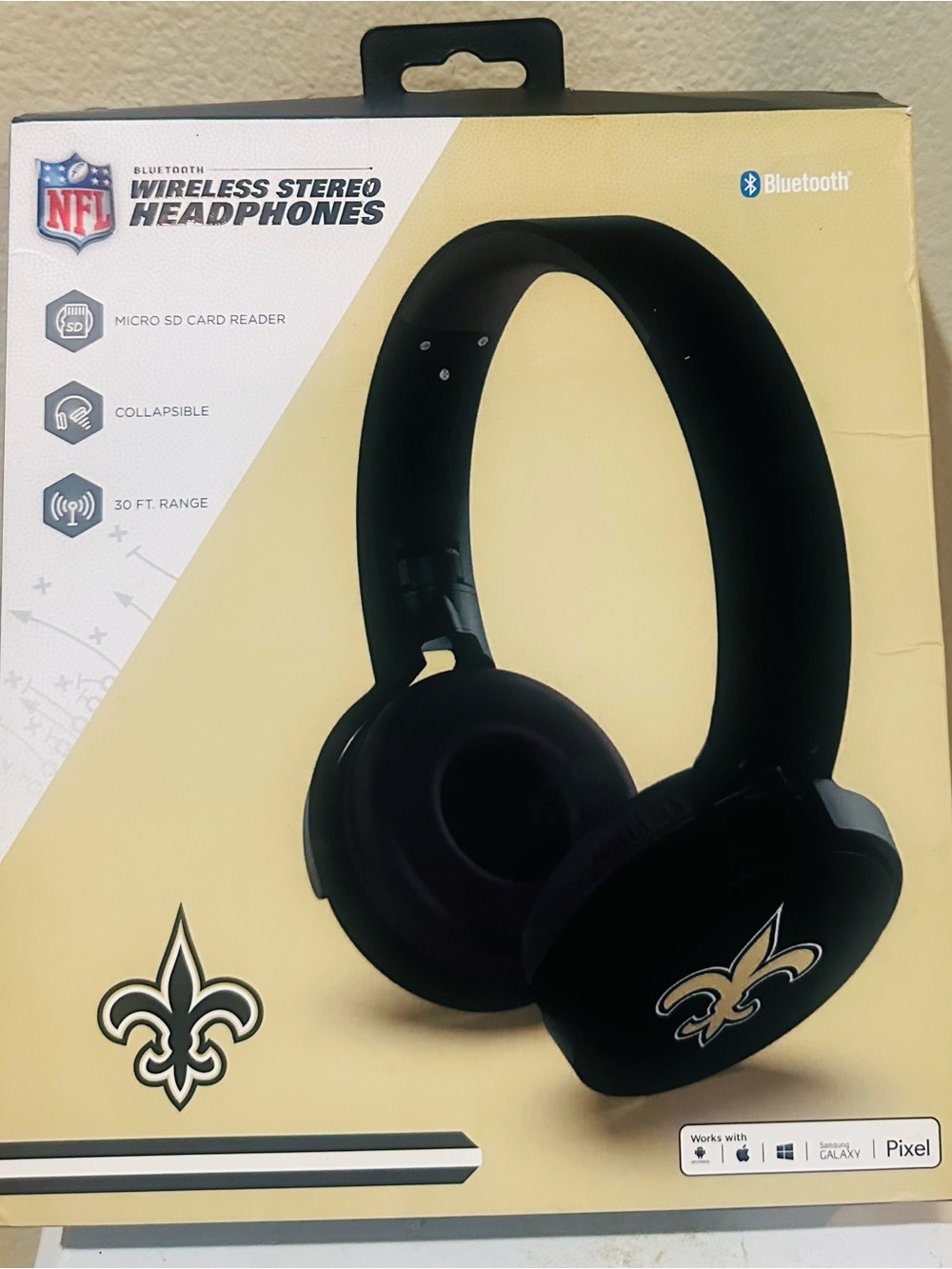 NFL Over-Ear Headphones with Gold Fleur-de-lis on Black Cups